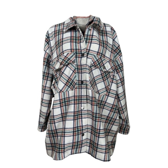 bp Jackets & Blazers - BP Nordstrom Ivory Blue Plaid Wool Blend Shacket Shirt Top Jacket I Size:2X